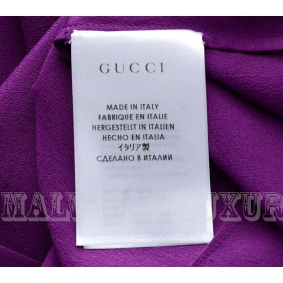 GUCCI SHIRT SILK CREPE DE CHINE BLOUSE VIOLET TOP REMOVABLE BOW - Picture 9 of 10